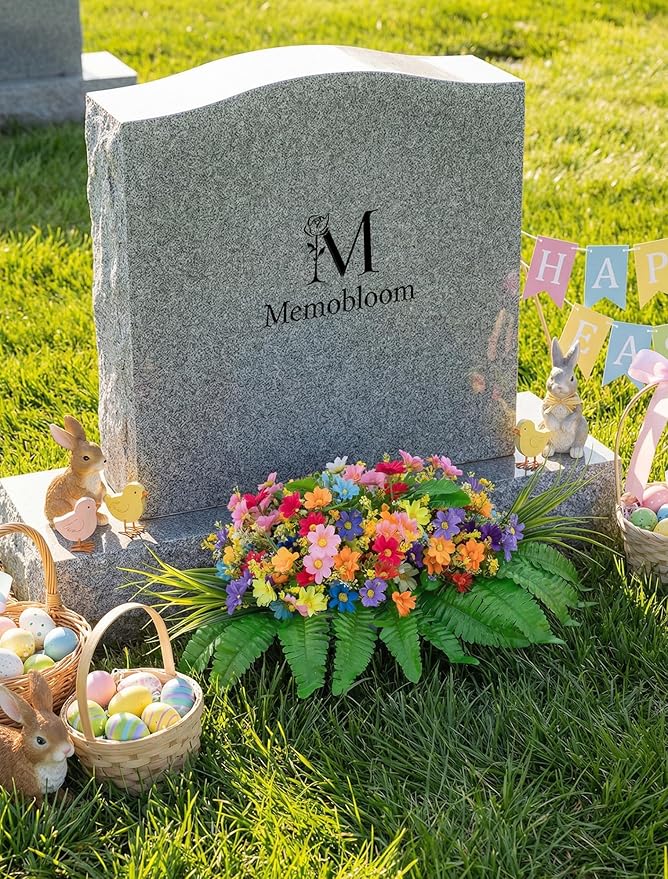 Cemetery Flowers for Grave Fake: Spring Flowers for Cemetery Easter Colorful Artificial Wildflowers with Stake - Faux Silk Memorial Day Grave Decorations for Outdoor Gravesite