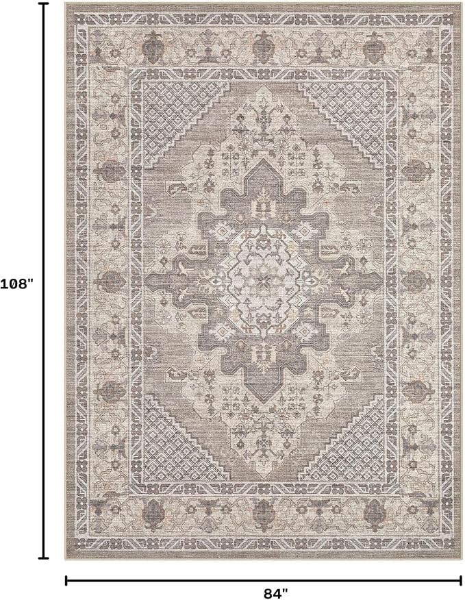 Tortania Area Rug Living Room Rugs - 7x9 Washable Boho Rug Vintage Oriental Distressed Farmhouse Large Thin Indoor Carpet for Living Room Bedroom Under Dining Table Home Office - Taupe Brown
