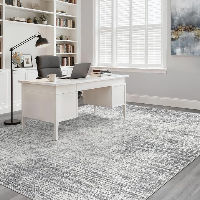 7x10 Area Rug Living Room: Washable Large Neutral Grey Rug Abstract Soft Modern Stain Resistant Indoor Floor Non-Slip Carpet for Bedroom Nursery Kids Office Playroom Dining Room Under Table Home