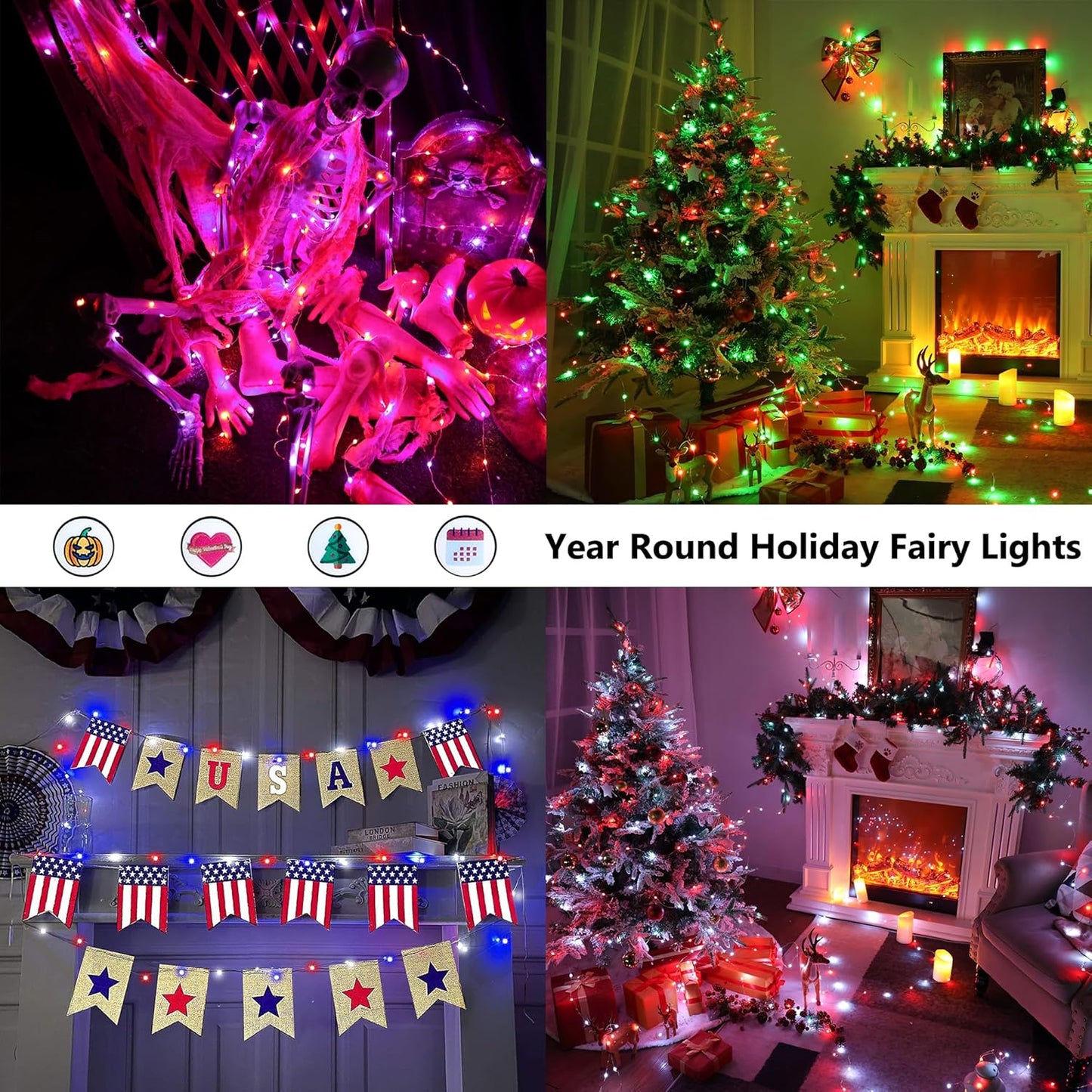 BrizLabs Color Changing Fairy Lights, 66ft 200 LED Rainbow Christmas Fairy Lights with Remote, RGB Xmas Tree Light with Timer, Dimmable Twinkle Light Music Sync for Indoor Xmas Halloween Easter Party