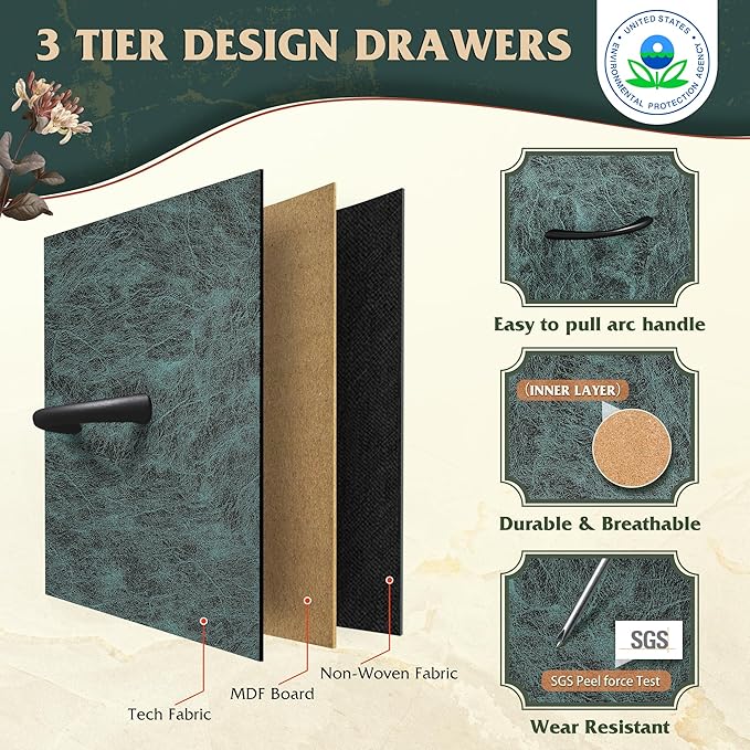 WLIVE 9 Drawer Dresser, Fabric Storage Tower for Bedroom, Hallway, Closet, Tall Chest Organizer Unit for Bedroom with Fabric Bins, Steel Frame, Wood Top, Easy Pull Handle, Vintage Green