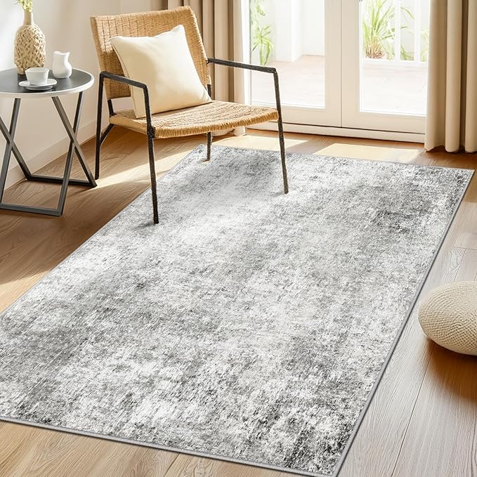 RELEANY Washable Area Rugs 4'x6' Non-Slip Modern Abstract Soft for Living Room Entryway Bedroom Nursery, Print Pattern, Gray White Grey