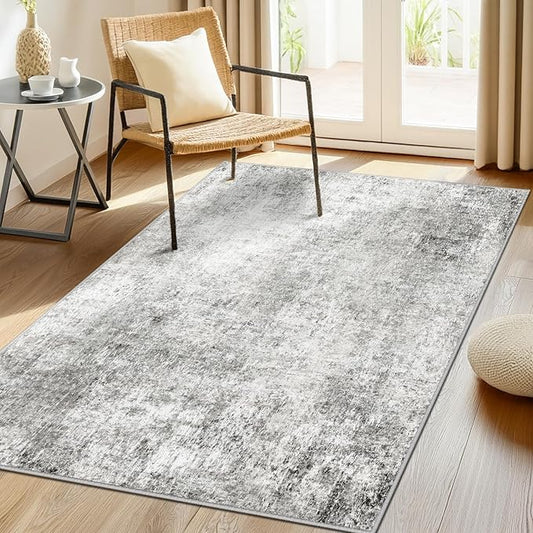 RELEANY Washable Area Rugs 3'x5' Non-Slip Modern Abstract Soft for Living Room Entryway Bedroom Nursery, Print Pattern, Gray White Grey