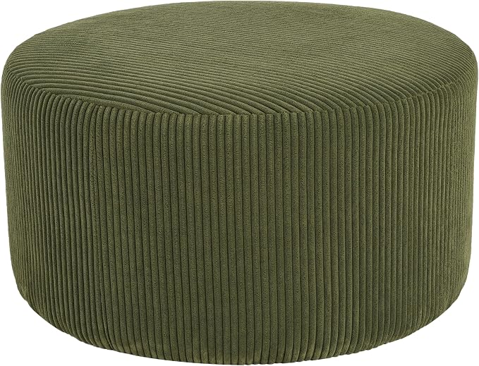 Christopher Knight Home GAVI Corduroy Ottoman Foot Stool, 30" Pouf Footstool Ottoman Seat, Upholstered Foot Chair, Round Footrest, Modern Side Table for Living Room Bedroom Home Decor, Olive Green
