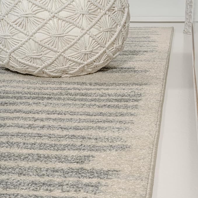 JONATHAN Y Khalil Modern Berber Stripe Cream/Gray Indoor Area Rug, 4x6, Contemporary, Bohemian, Easy-Cleaning for Living Room, Bedroom, Kitchen, Pet Friendly, Non-Shedding (MOH207C-4)