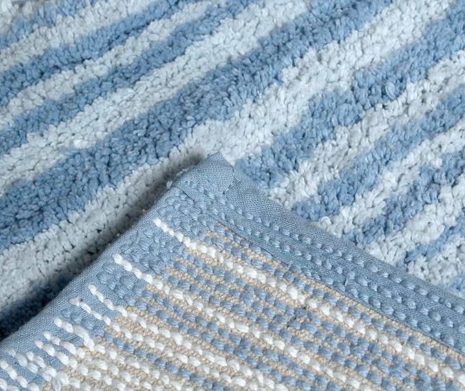 Home Weavers 100% Cotton Gradiation Collection Bathroom Décor | Washable Rug | Bathroom Mat | Kitchen Mat | Bathroom Rug Set | Bath Mat Set | Bath Floor Mat Non Slip, 5 Piece Set with Contour, Blue