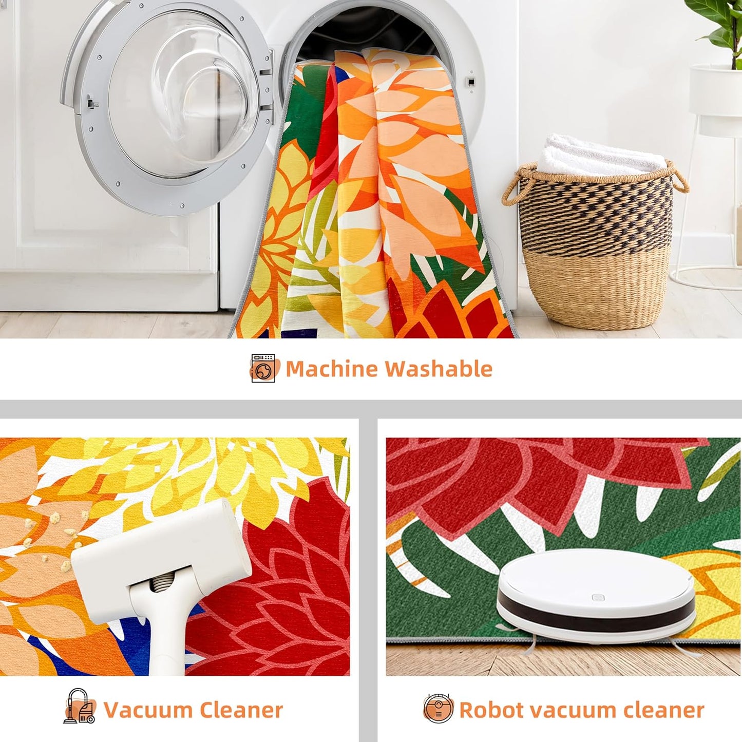 Indoor Outdoor Area-Rug Washable Multicolored Patio Rug Tropical Botanical Modern Floral Indoor Outdoor Carpet Non-Slip for Patio, Deck, Backyard, Porch (5x8)