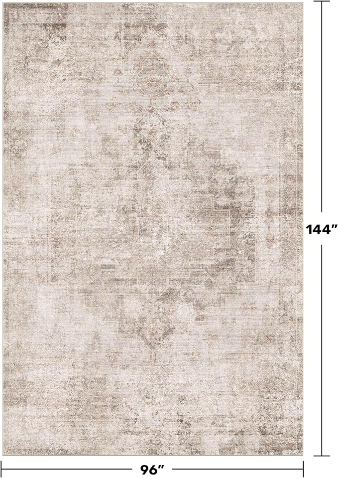 Hazo Haus Farmhouse Area Rugs 8x12 for Living Room - Abstract Medallion Rug for Bedroom, Dining Room Under Table, Washable Non Slip, Fade & Stain Resistance