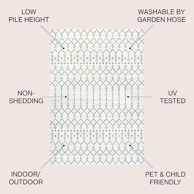JONATHAN Y Moroccan Geometric Indoor Outdoor Area Rug 4X6 Green/Ivory, Ourika Textured Weave for Backyard, Patio, Porch, Easy-Cleaning, High Traffic, Pet-Friendly, Non-Shedding (SMB108R-4)