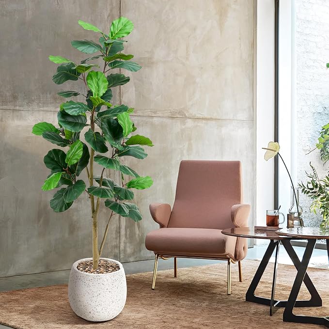 Artificial Fiddle Leaf Fig Tree 7FT, Large Realistic Faux Ficus Lyrata Plant with Pot Large Faux Plant for Indoor Outdoor Home, Office, Living Room, Bathroom Decor