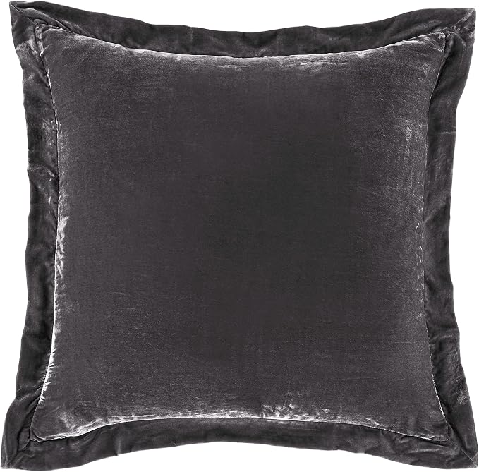 HiEnd Accents Stella Faux Silk Velvet Flanged Euro Sham Pillow Cover, 27x27 inch, Slate, Romantic Western Modern Traditional Style Luxury Bedding