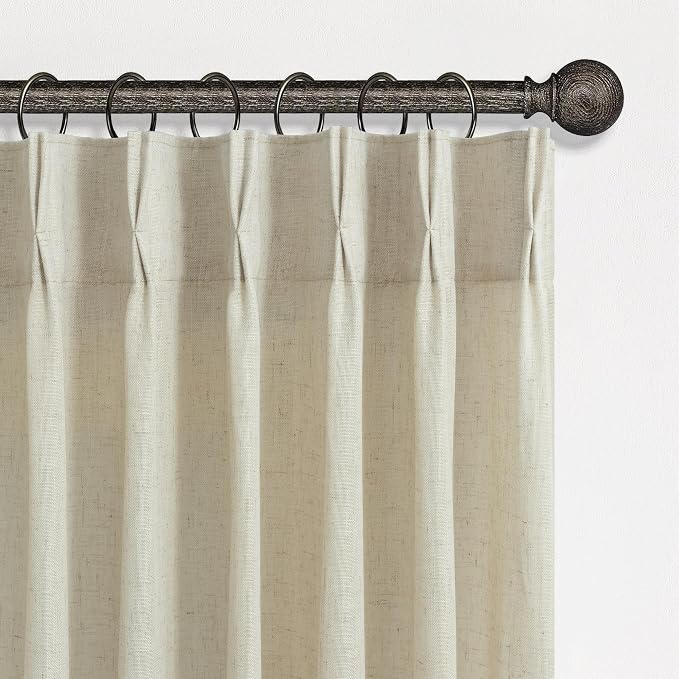 Beige Linen Curtains 96 Inches Long for Living Room Dining 2 Panels Light Filtering Sheer Neutral Vintage Country Rustic Farmhouse Canvas Cloth Back Tab Pinch Pleated Bedroom Drapes Greige 8 FT Length