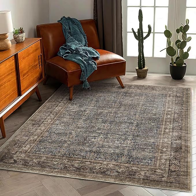 CHAMPLANT Area Rug 5'x7' Washable Rug Traditional Floor Cover Thin Retro Kitchen Indoor Distressed Non Slip Carpet for Living Room Bedroom Dining Room