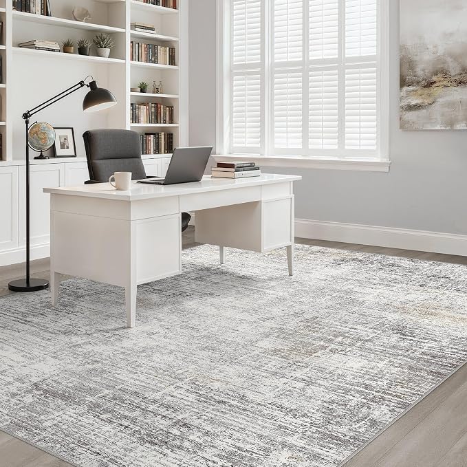 6x8 Area Rug Living Room: Washable Large Neutral Rug Abstract Soft Modern Stain Resistant Indoor Floor Non-Slip Carpet for Bedroom Nursery Kids Office Playroom Dining Room Under Table- Gray Beige