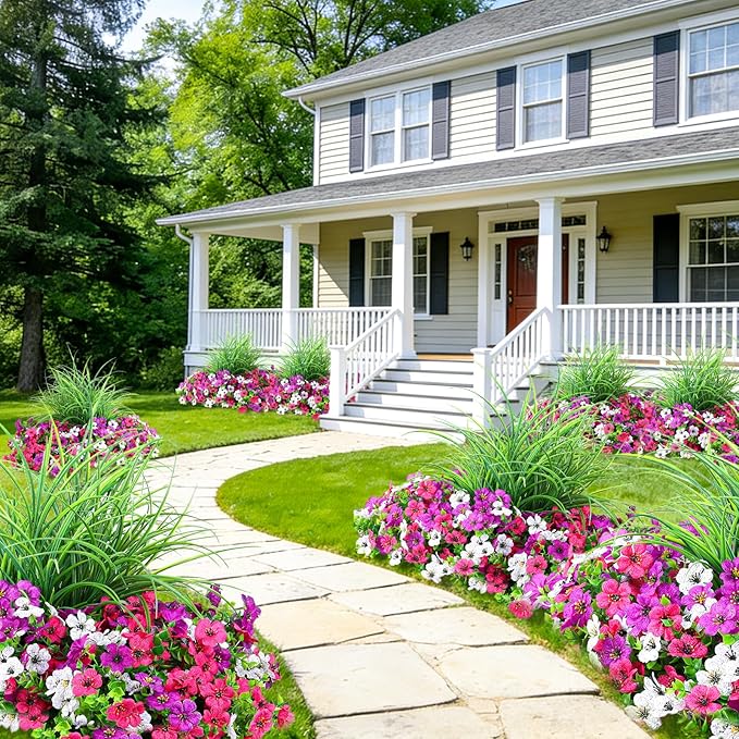Artificial Flowers for Outdoors 14 Bundles UV Resistant Fake Flowers Daisy with Greenery Plants Faux Outdoor Flowers for Spring Summer Decoration Outdoor Faux Plants Home Window Porch Patio Yard