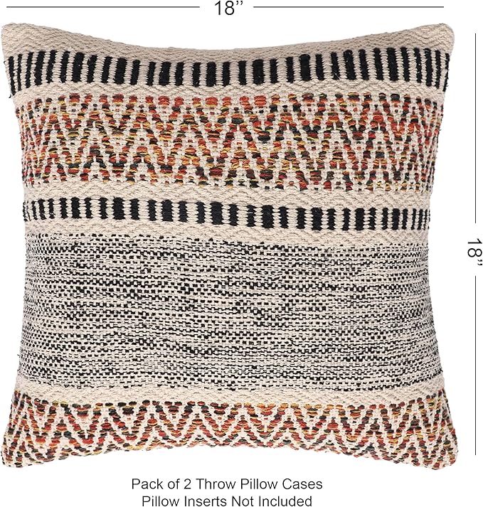 REDEARTH · Textured Throw Pillow Cushion Covers - Boho Tufted Decorative Farmhouse Cases Fall Set for Couch - Sofa - Bed - Dining - Patio - Outdoor - 100% Cotton (18"x18", Motley Bohemia) Pack of 2