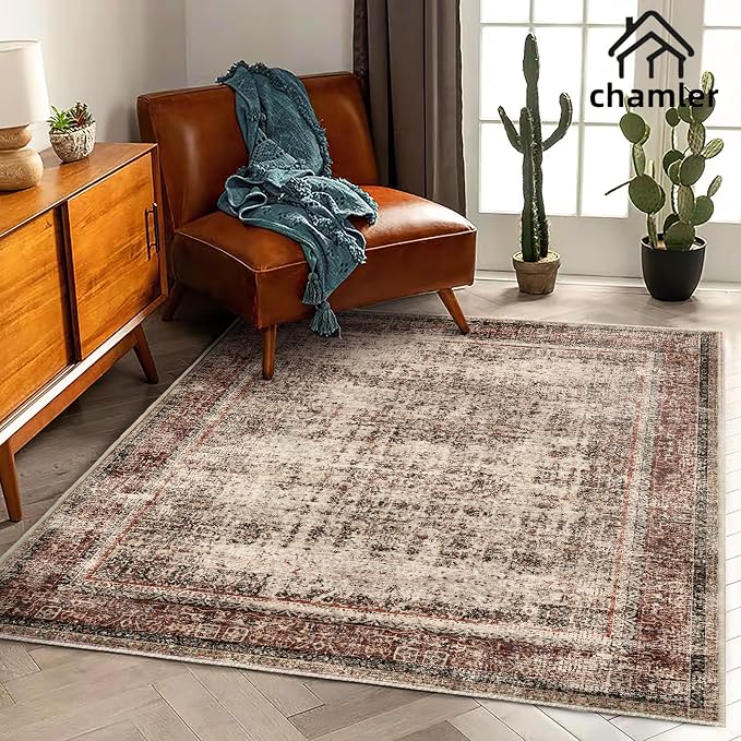chamler 5x7 Washable Area Rug Vintage Traditional Floor Cover Foldable Thin Kitchen Accent Indoor Distressed Non Slip Carpet Rugs for Bedroom Living Room Bathroom