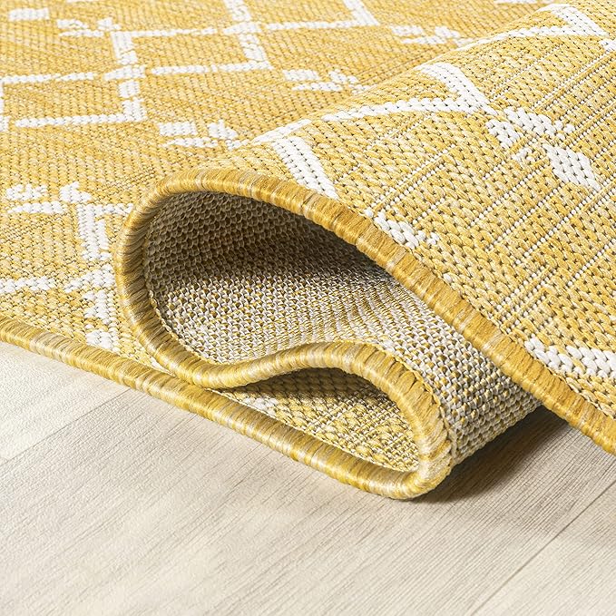 JONATHAN Y Moroccan Geometric Indoor Outdoor Area Rug 8X10 Yellow/Cream, Ourika Textured Weave for Backyard, Patio, Porch, Easy-Cleaning, High Traffic, Pet-Friendly, Non-Shedding (SMB108G-8)