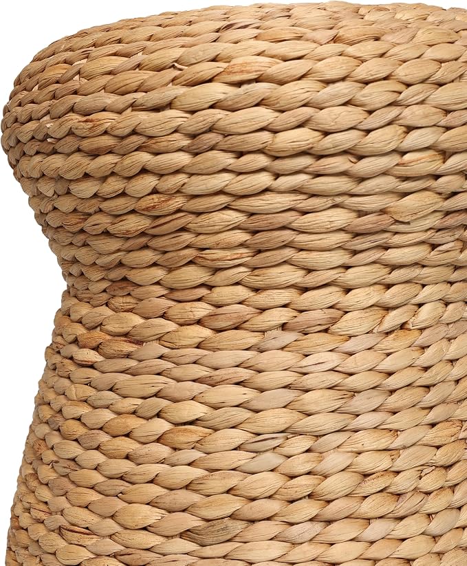 JONATHAN Y Alberto 15.7" Handwoven Water Hyacinth Pouf Stool, Hourglass Wicker Ottoman Footrest and Side Table for Living Room, Bohemian Natural Extra Seating TBL2502A