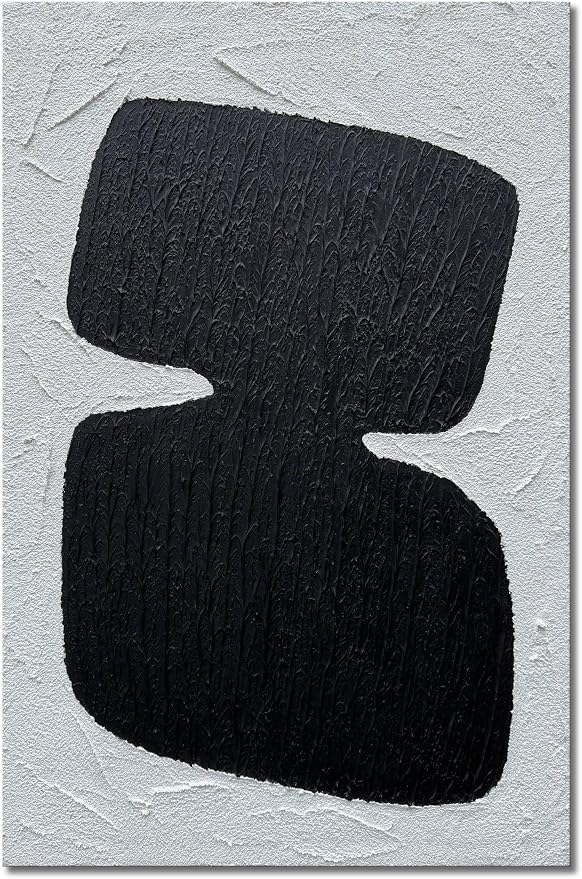 zoinart Hand Painted Black and White Textured Wall Art 24x36 Inches Decorative Oil Paintings on Canvas Abstract Contemporary Art Minimalist Wall Decor