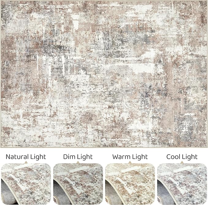 8x12 Area Rug Living Room: Washable Large Abstract Modern Soft Rugs Stain Resistant Indoor Floor Non-Slip Accent Carpet for Bedroom Nursery Playroom Office Dining Room Home House- Brown