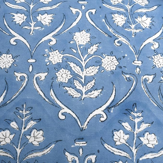 Ridhi Block Print Cornflower Blue Pillow Cover 20" x 20" (Pack of 2) Decorative Couch Pillows for Living Room, Chic Boho Cute Outdoor Pillows Covers Gifts for Spring, Easter and Valentine