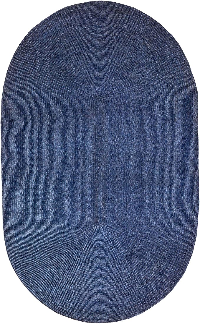 Superior Indoor/ Outdoor Oval Area Rug, Reversible Braided Home Floor Decor for Living Room, Kitchen, Entryway, Patio, Front Porch, Deck, Modern, Boho, Farmhouse Style, 8' x 10', Denim Blue
