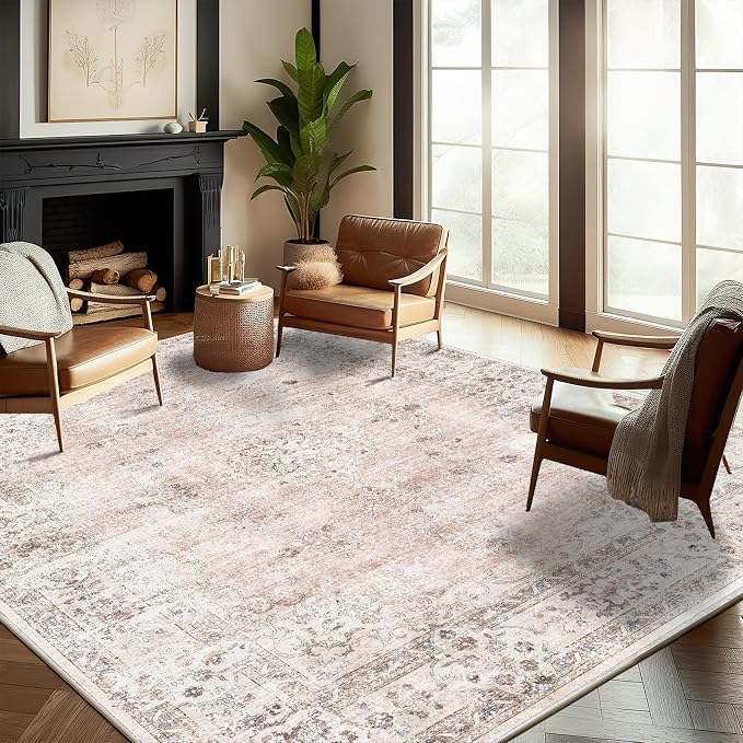 CHAMPLANT Washable Area Rug 8'x10' Retro Boho Design Non-Shedding Non-Slip Easy Care Ideal for High Traffic Areas in Living Room Bedroom Office Coffee Table Kitchen Large Carpet