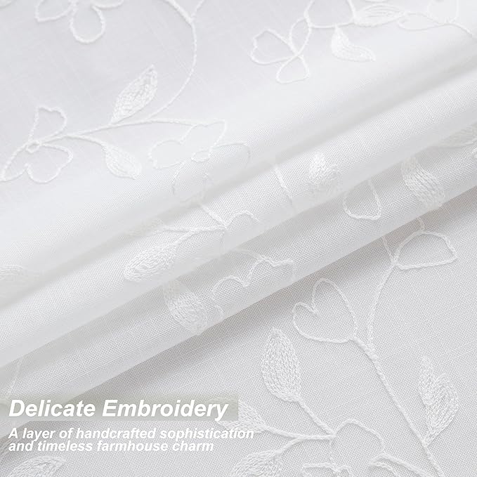 Vision Home White Embroidered Floral Pinch Pleated Sheer Curtains Leaf Patterned Rustic Light Filtering Window Panels for Living Room Bedroom Flower Rustic Pleat Drapes with Back Tab Hooks 40"Wx95"Lx2
