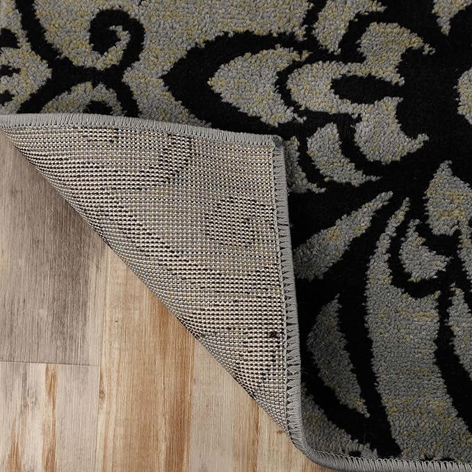 Superior Indoor Area Rug, Jute Backed, Perfect for Entryway, Office, Living/Dining Room, Bedroom, Kitchen, Hardwood Floor, Floral Scroll Decor, Leigh Collection, 5' x 8', Blue
