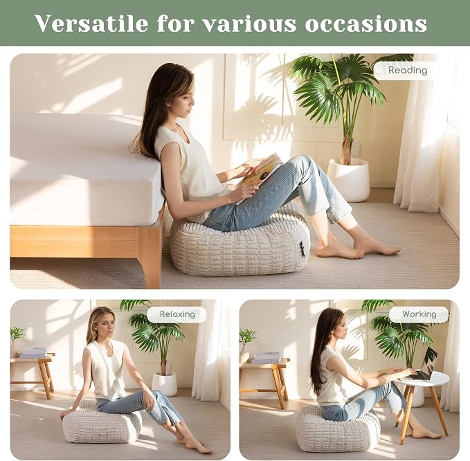 HIGOGOGO 8" Floor Pillow Cushion for Adults, Meditation Cushion Pillow, Blended Corduroy Cover, Large Square Floor Sitting for Tatami Living Room or Yoga, 22x22 Inch, Beige