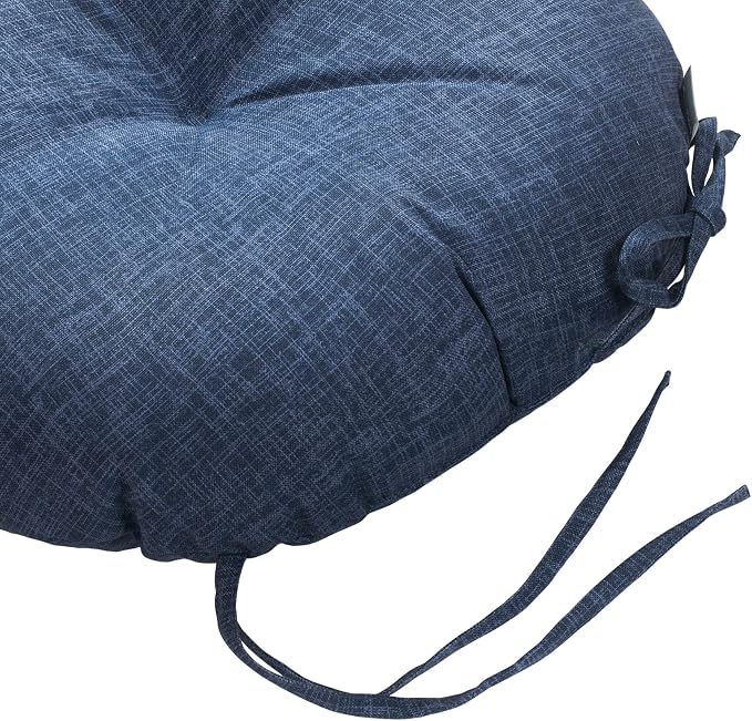 Magpie Fabrics Outdoor Round Bistro Seat Cushions with Ties, 15"x15"x4" Set of 2, Tufted Waterproof Barstool Chair Pads for Patio Home Garden Office, Navy Textured