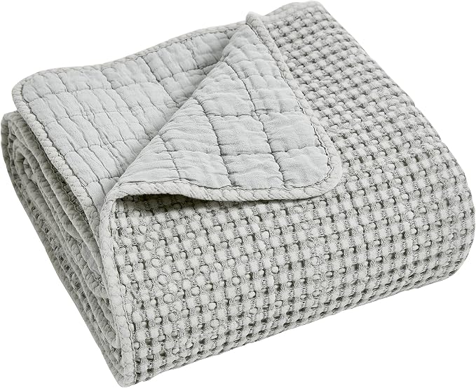 Levtex Home - Mills Waffle - Throw - Grey Cotton Waffle - Throw Size 50 x 60in.