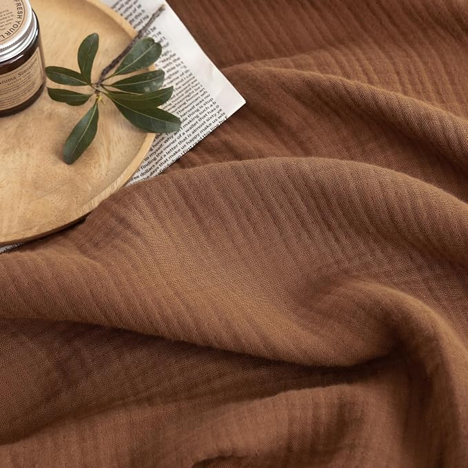 FOSSA Muslin Blanket 4-Layer 100% Cotton Gauze Blanket with Fringe 108"x98" | Super Soft Breathable Lightweight All Season & Decorative Blanket or Bed, Sofa, Office (Dark Orange,Super King)