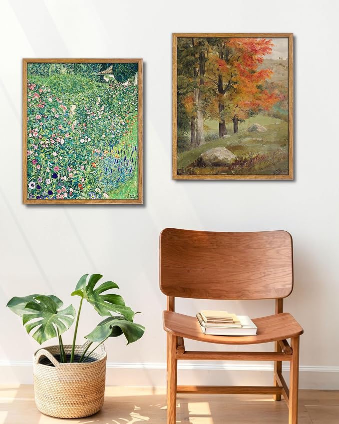 UPWOIGH 16x24 Framed Gustav Klimt Botanical Wall Art | Green Botanical Oil Painting, Vintage Italian Garden Style, Retro Moody Décor, Living Room Bedroom Accent