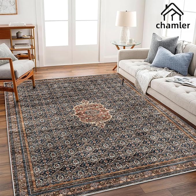 chamler Washable Area Rug 10'x14' Boho Chic Medallion Distressed Design Non-Shedding Easy Care Ideal for High Traffic Areas in Rug for Living Room Bedroom Office Coffee Table Large Carpet