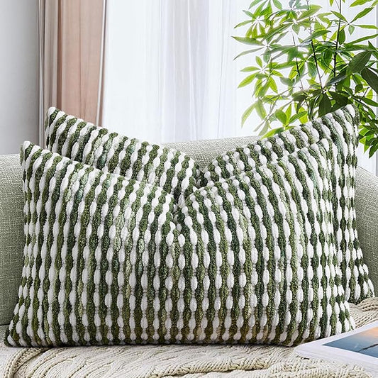 AmHoo Set of 2 Boho Chenille Pillow Cover Decorative Tufted Pillowcase for Couch Bed Sofa Bedroom Living Room Modern 12 x 20-Inch Sage Green