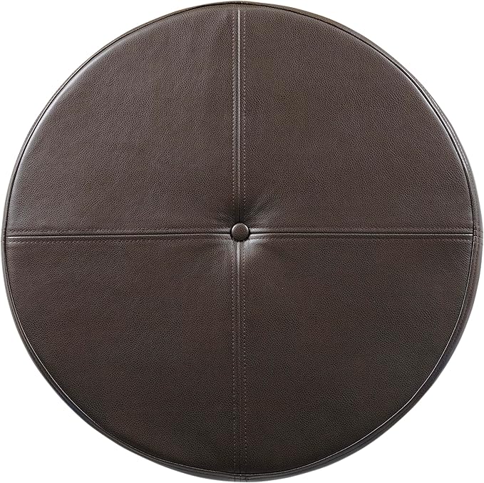 HomePop 24" Round Leatherette Storage Ottoman - Chocolate Brown