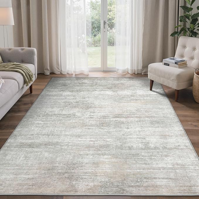 BEIMO Area Rugs 8x10 for Living Room Bedroom, Modern Abstract Machine Washable Rug, Large Soft Low Pile Floor Carpet with Non Slip Backing for Dining Room, Light Grey/Beige