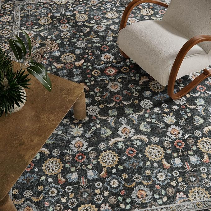 Washable Area Rugs for Living Room: 6x9 Bedroom Rug Vintage Boho Area Rug Stain Resistant Non Slip Low Pile Lightweight Soft Carpets for Living Room Dining Room Kitchen Nursery Kids Room Farmhouse