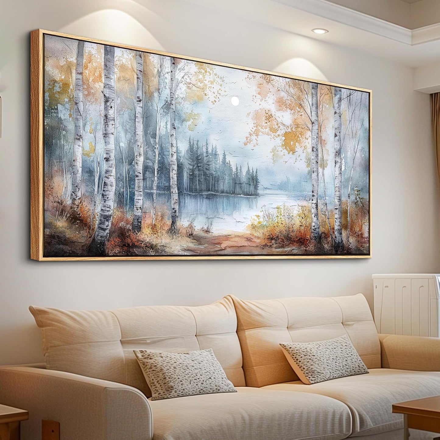 PHAOHUAXM Canvas Wall Art For Living Room Wall Decoration For Bedroom Office Decoration Trees Forest Landscape Painting Lake view Mural Modern Aesthetic Room Home Decor Artwork Wood Framed 20x40 In
