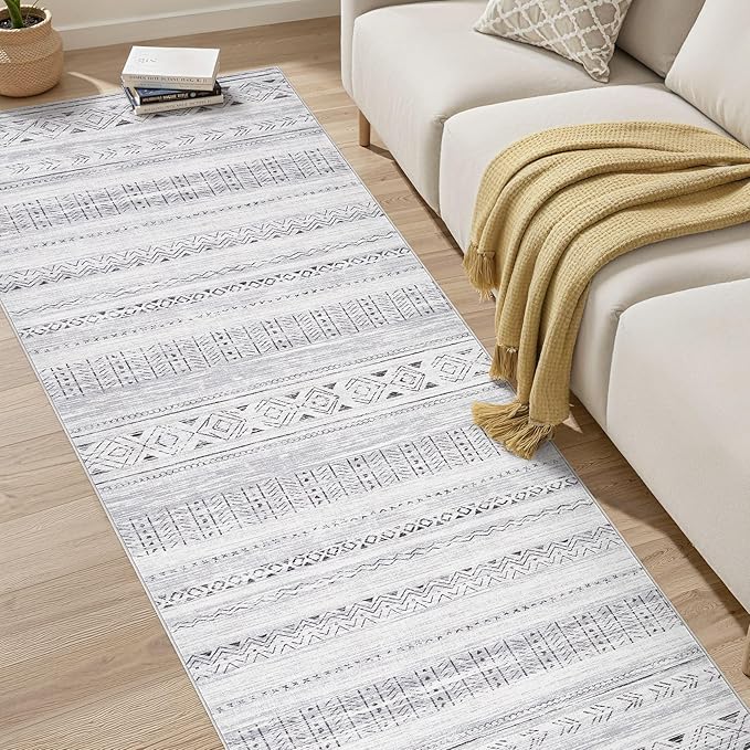 cotiled Washable 3x8 Runner Rugs: Washable Boho Rugs with Non Slip Backing Large Soft Indoor Stain Resistant Carpet for Living Room Bedroom Farmhouse Dining Room Lightweight Home Decor Dark Grey
