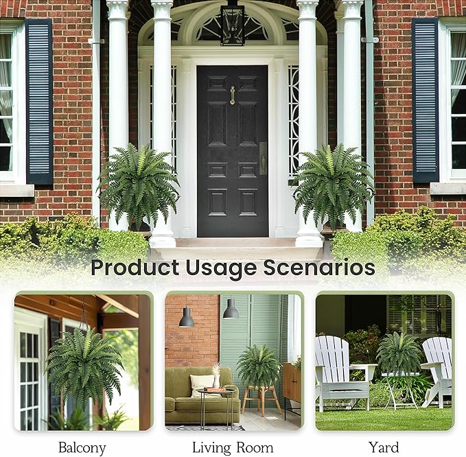 FOREST PRINCE 35" Fake Ferns, 4 Large Artificial Bonston Ferns Bushes Plants with 39 Fronds for Outdoors Garden Patio Porch Entrance Low Maintain Home Decor