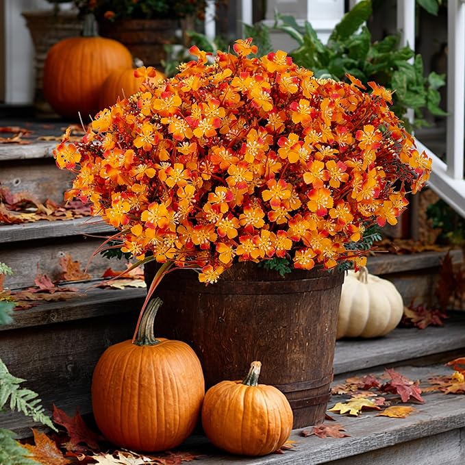 AXYLEX Artificial Flowers Outdoor Shrubs - Fake Plants UV Resistant No Fade Faux Plastic Greenery Home Garden Porch Patio Decoration Office Indoor (Orange)