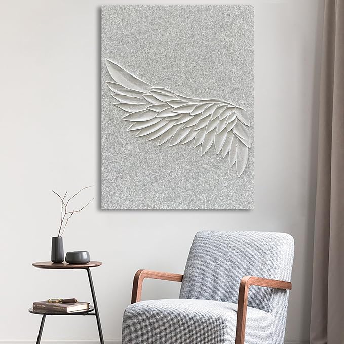Hand-Painted Modern Abstract Art Oil Painting White Wings Texture Art Painting Home Wall Decorative Art 40x28 inches