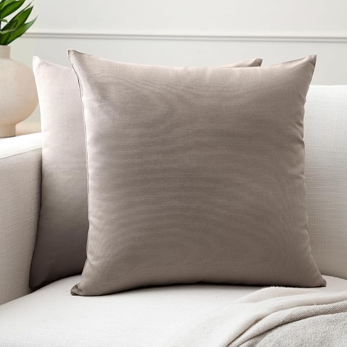 Encasa XO Throw Pillow Covers 24x24 in Set of 2 Beige | No Inserts | Cotton Pillow Covers for Living Room, Bed, Sofa, Couch | Decorative Cushion Covers with Improved Zipper