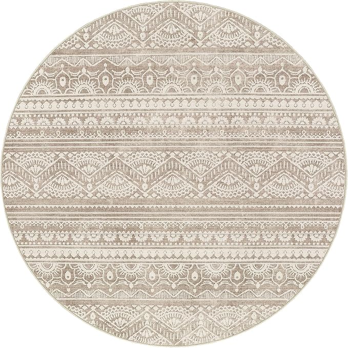 Tortania 10' Round Area Rug Living Room Rugs - Washable Large Soft Neutral Boho Moroccan Bohemian Farmhouse Rug Indoor Floor Carpet for Bedroom Under Dining Table Home Office Decor - Light Brown