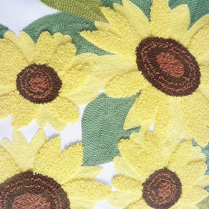 Embroidery Throw Pillow Covers 4 Sunflowers 18x18 Inch Decorative Cushion Case Floral Design 100% Cotton Home Decor Yellow Flowers 45x45cm, 1 Piece