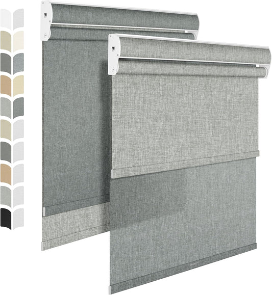 BERISSA Cordless Dual Roller Shades with Cassette Valance,Double Window Shades Blackout and Light Filtering Shades,Day and Night Roller Shades for Home Office Door.Linen Grey.53 W x 36" H