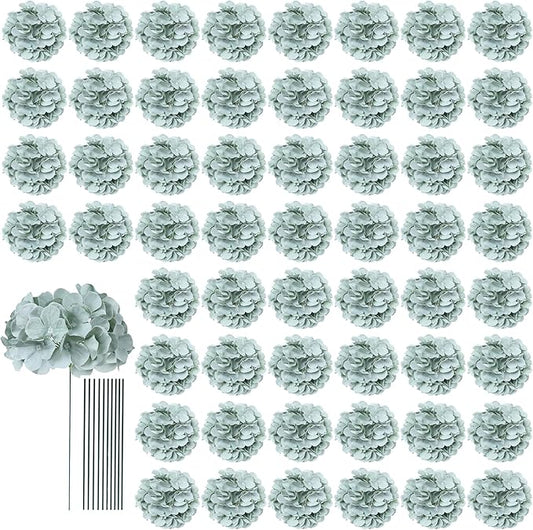 AVIVIHO 65pcs Fake Flowers Sage Green Hydrangea Artificial Flowers Bulk (Not Squished, No Steaming Need) Silk Flowers with Stems for Wedding Decor,Home,Baby Shower,Table Centerpieces Decoration